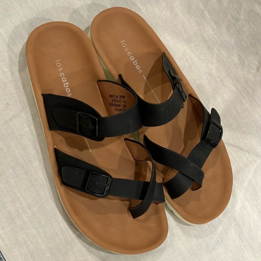 Los Cabos women’s Nin Black Double adjustable Strap Sandals size 40